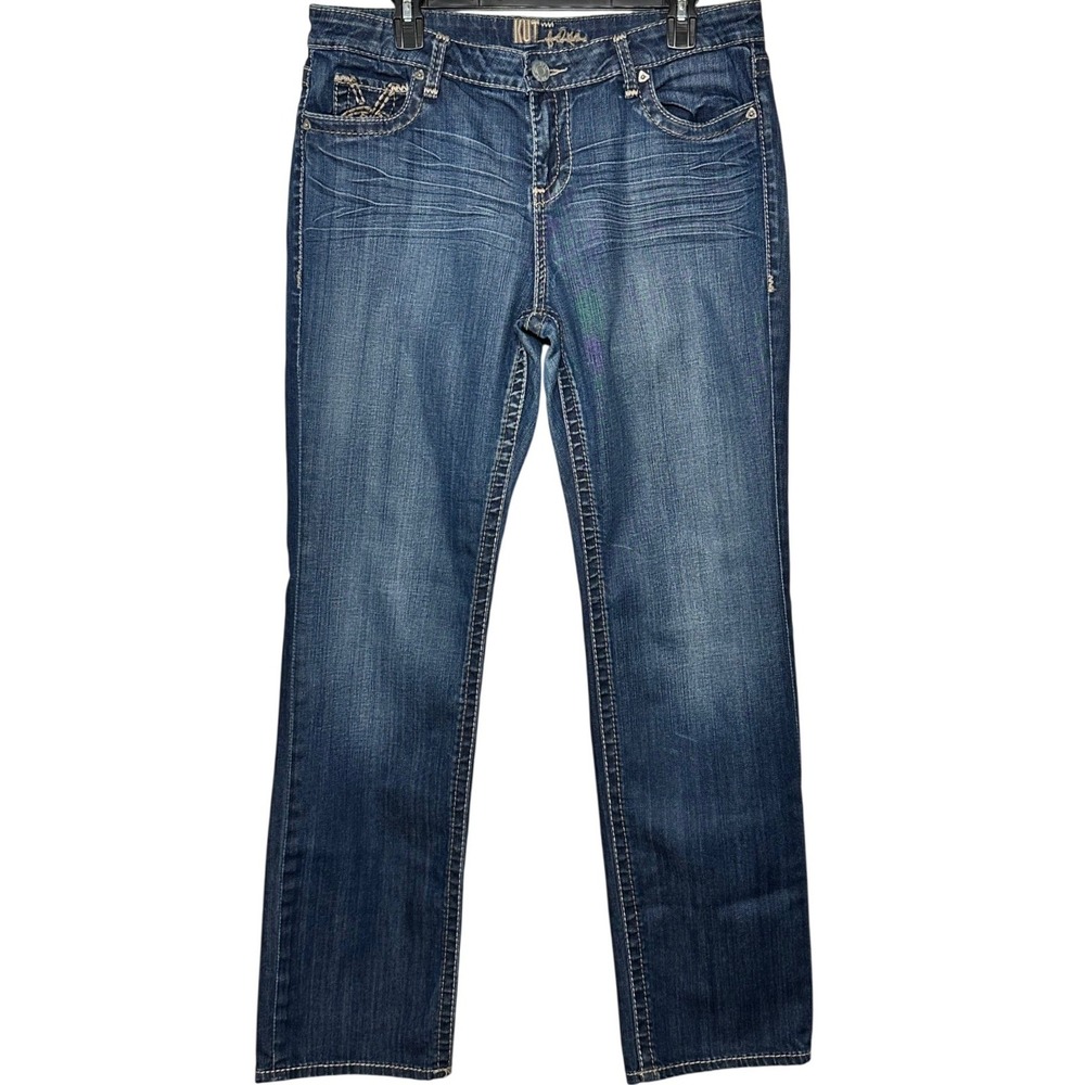 KUT from the Kloth Women's Size 14 Straight Leg Jeans Blue Medium Wash Whiskered